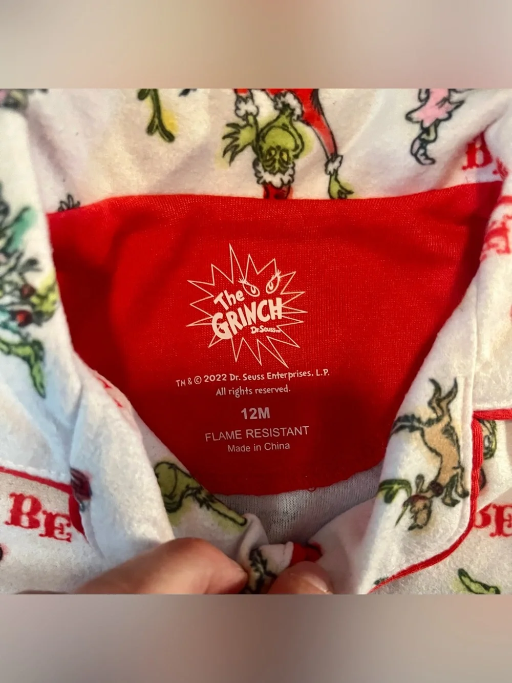 The Grinch Flannel Pull On Button Up Pajama Set Size 12 Months